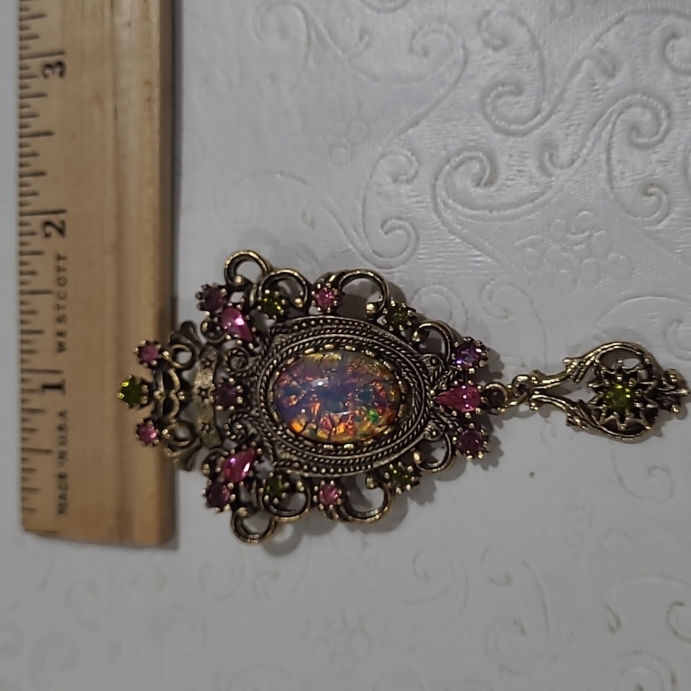 Sarah Coventry Contessa/Cabochon Rhinestone Brooch/Pendant Vintage Multicolor - Picture 7 of 11